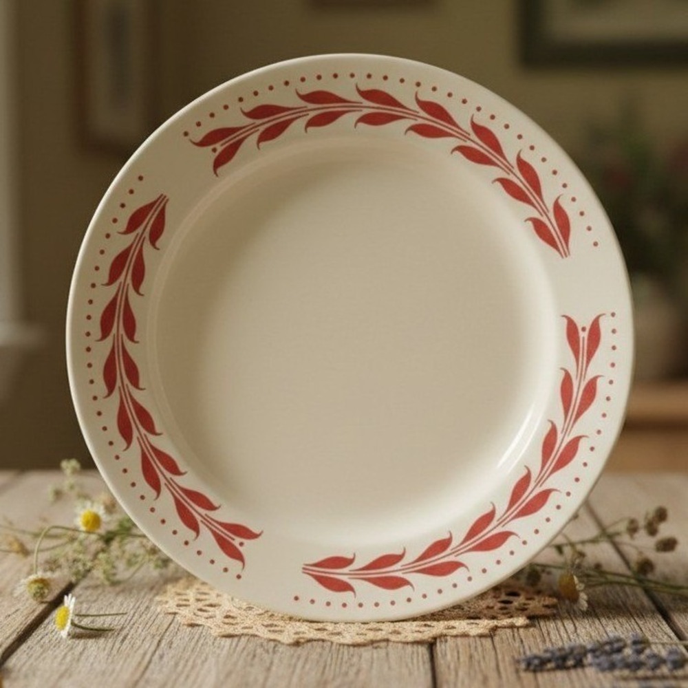 Homer Laughlin HEMLOCK RED 10" DINNER Plate Brittany Laurel Leaf Tulip Vintage